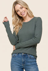 Olive Fitted Ribbed Long Sleeve