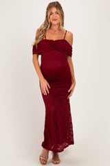 Burgundy Lace Off Shoulder Maternity Maxi Dress