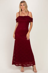 Burgundy Lace Off Shoulder Maternity Maxi Dress