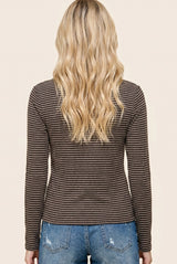 Brown Basic Striped Long Sleeve Top