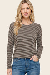 Olive Basic Striped Long Sleeve Top