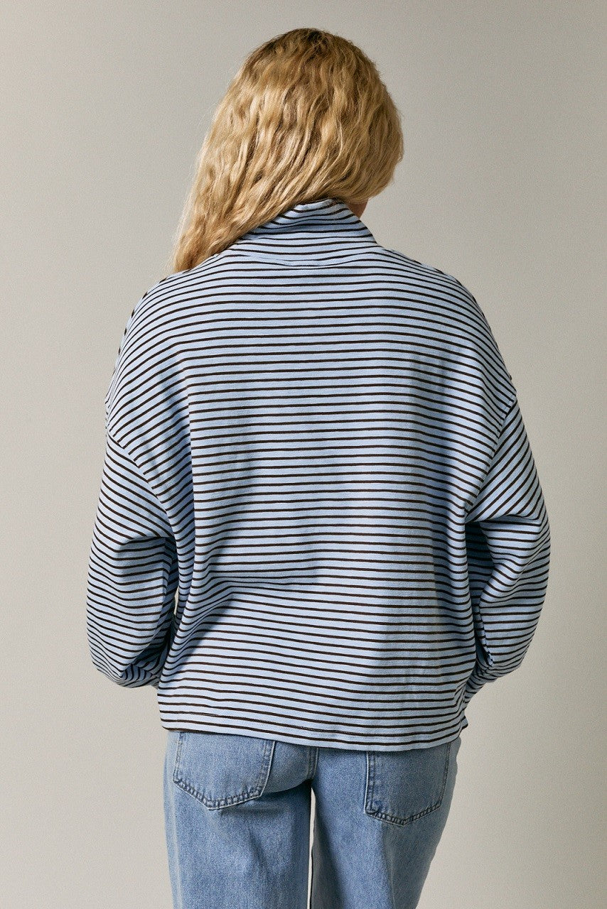 Light Blue Striped Mock Neck Oversized Top