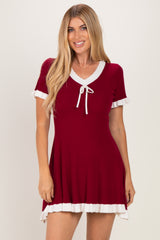 Mulberry Contrast Ruffle Short Sleeve Mini Dress