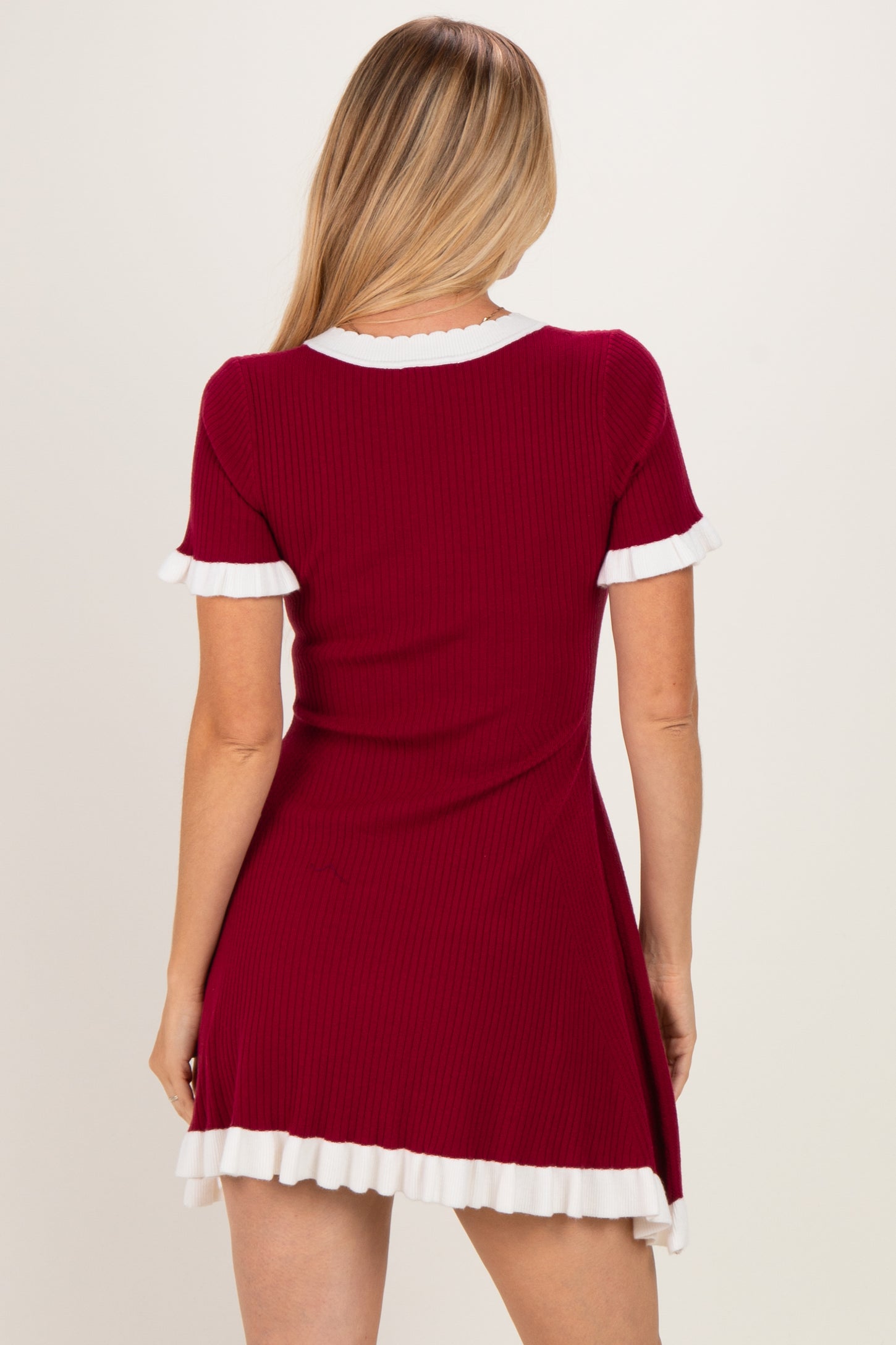 Mulberry Contrast Ruffle Short Sleeve Mini Dress