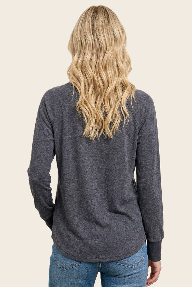 Navy Brushed Knit Long Sleeve Top