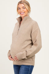 Taupe Half Zip Mock Neck Maternity Sweater