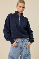 Navy Half Zip Mock Neck Maternity Sweater