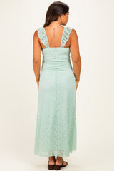 Aqua Textured Short Sleeve Sweetheart Maternity Maxi Dress