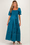 Teal Crochet Lace Smocked Maternity Maxi Dress
