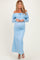 Light Blue Lace Off Shoulder Long Sleeve Maternity Maxi Dress