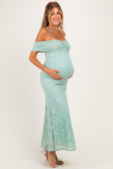 Seafoam Lace Off Shoulder Maternity Maxi Dress