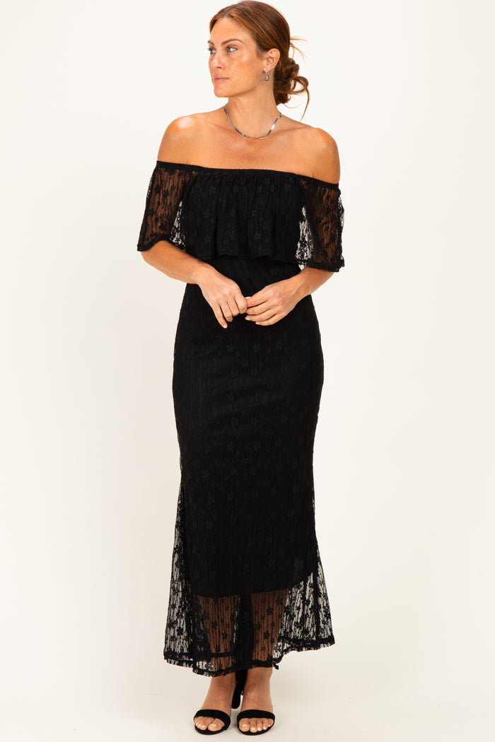 Black Off Shoulder Lace Maxi Dress