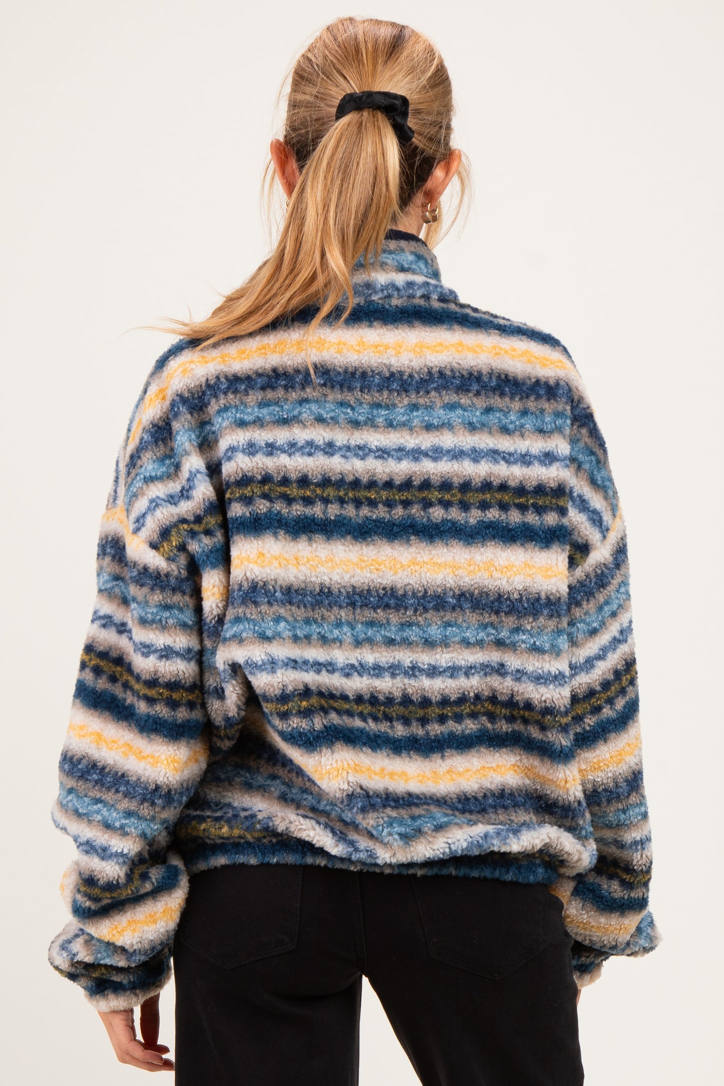 Blue Printed Fleece Oversized Half Zip Maternity Pullover