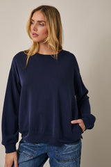 Navy Side Pocket Maternity Pullover Top