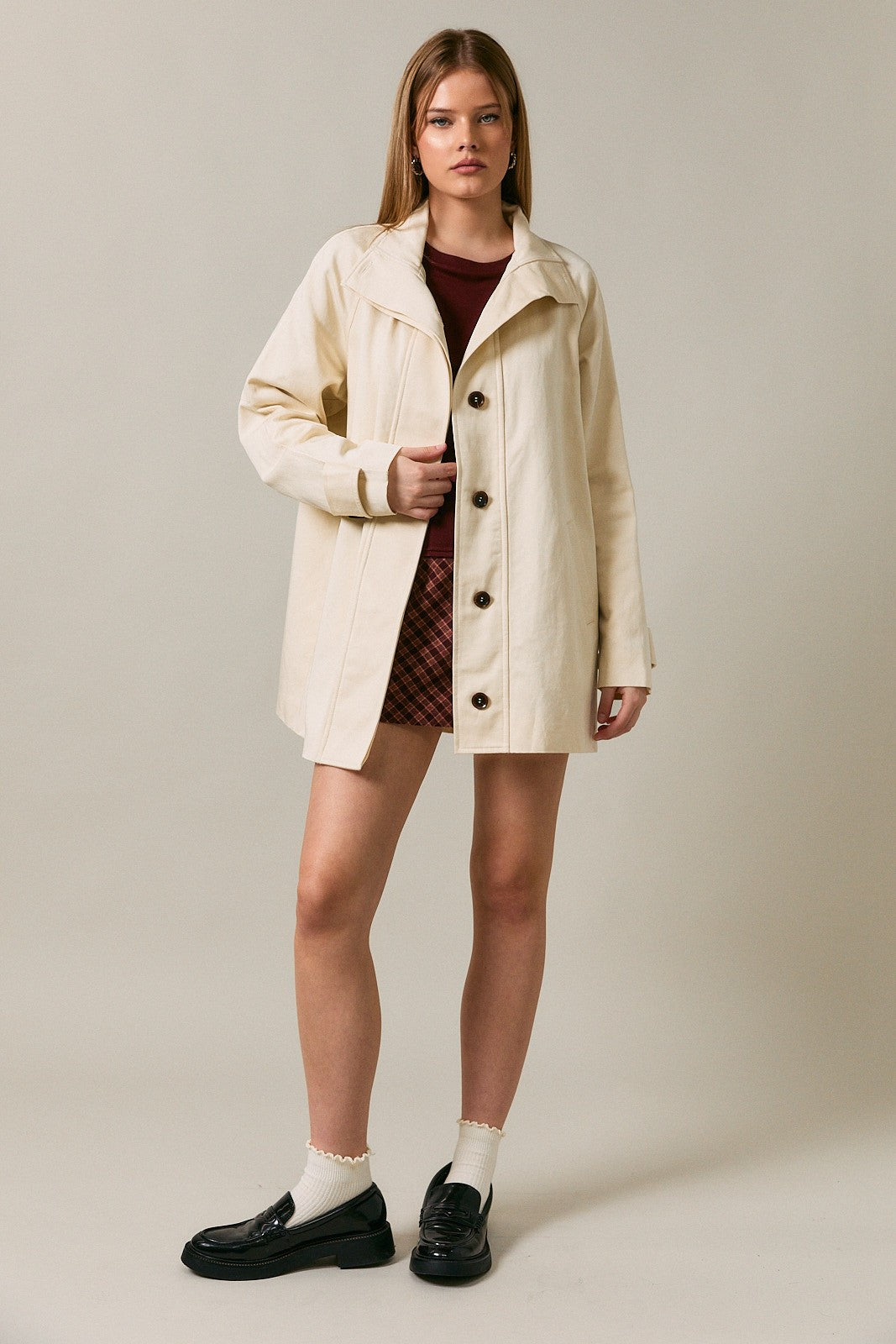 Cream Oversized High Neck Jacket