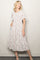 Cream Floral Smocked Lace Trim Midi Dress