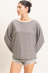 Black Striped Boat Neck Long Sleeve Maternity Top