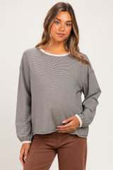 Black Striped Boat Neck Long Sleeve Maternity Top
