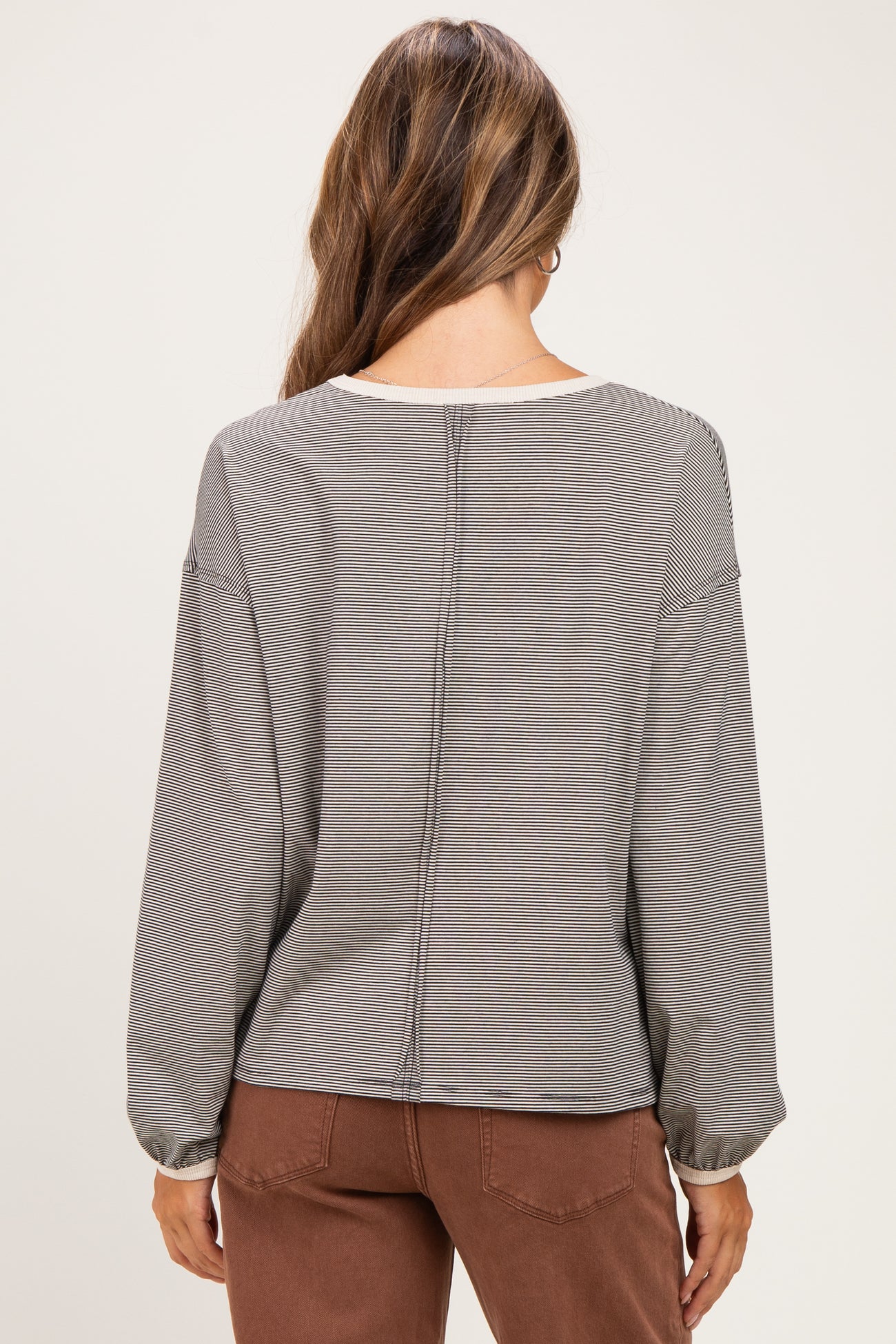 Black Striped Boat Neck Long Sleeve Maternity Top