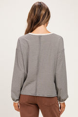 Black Striped Boat Neck Long Sleeve Maternity Top