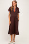 Brown Color Rib Band Trim Side Slit Maternity Midi Dress
