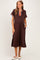 Brown Color Rib Band Trim Side Slit Maternity Midi Dress