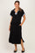 Black Color Rib Band Trim Side Slit Maternity Midi Dress