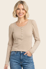 Camel Pinstriped Scoop Neck Maternity Henley Top