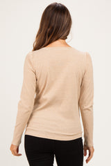 Camel Pinstriped Scoop Neck Maternity Henley Top