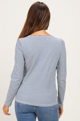 Blue Pinstriped Scoop Neck Maternity Henley Top