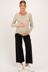 Light Olive Pinstriped Scoop Neck Maternity Henley Top