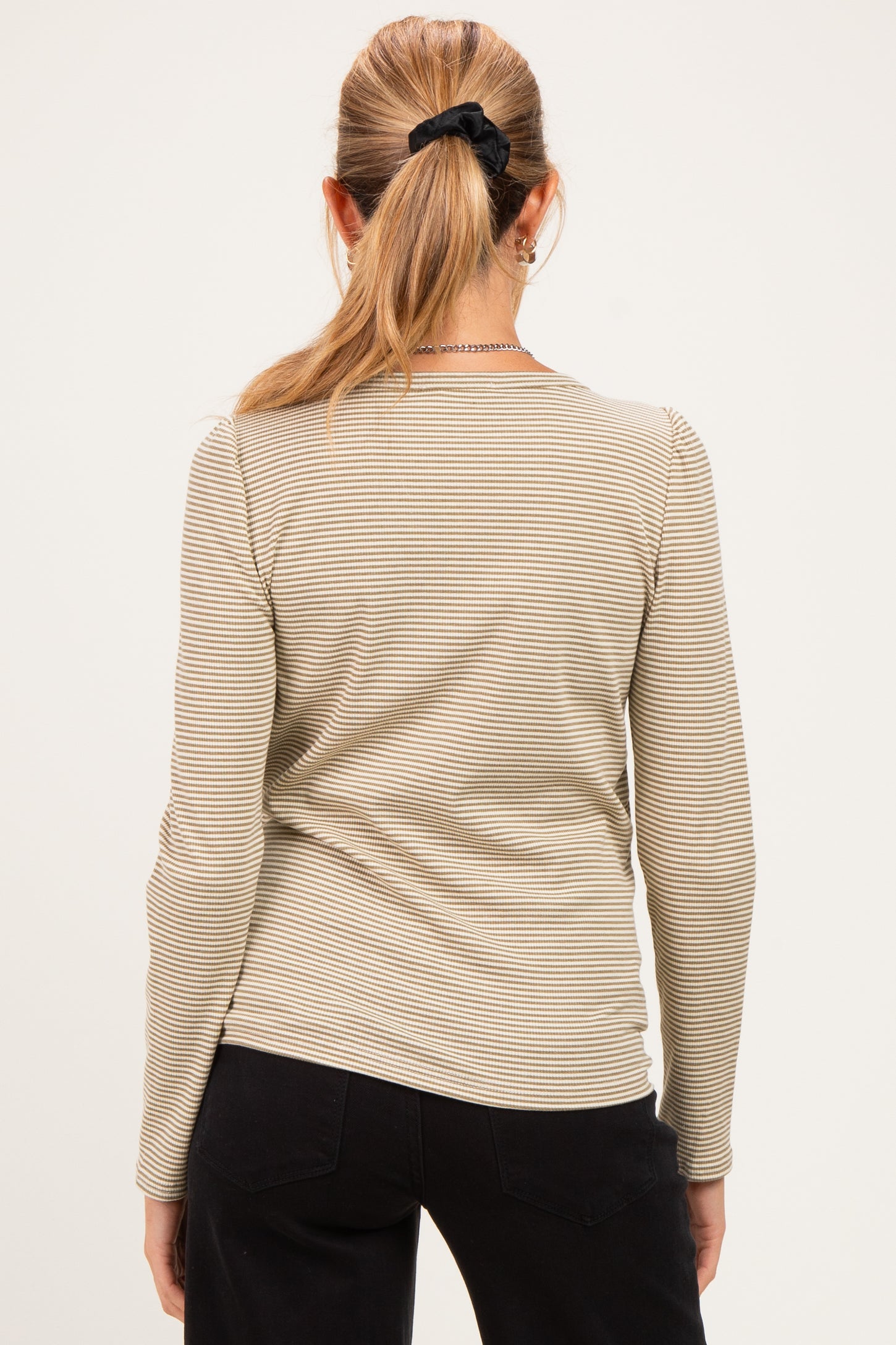 Light Olive Pinstriped Scoop Neck Maternity Henley Top