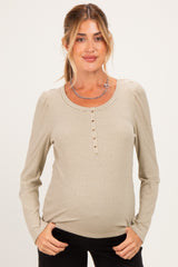 Light Olive Pinstriped Scoop Neck Maternity Henley Top