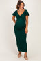 Hunter Green Knit Twisted Bust Short Sleeve Maternity Midi Dress