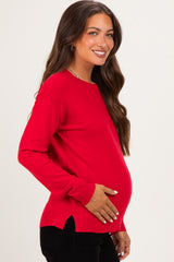 Red Solid Basic Maternity Sweater