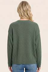 Olive Mini Waffle Knit Relaxed Fit Sweater