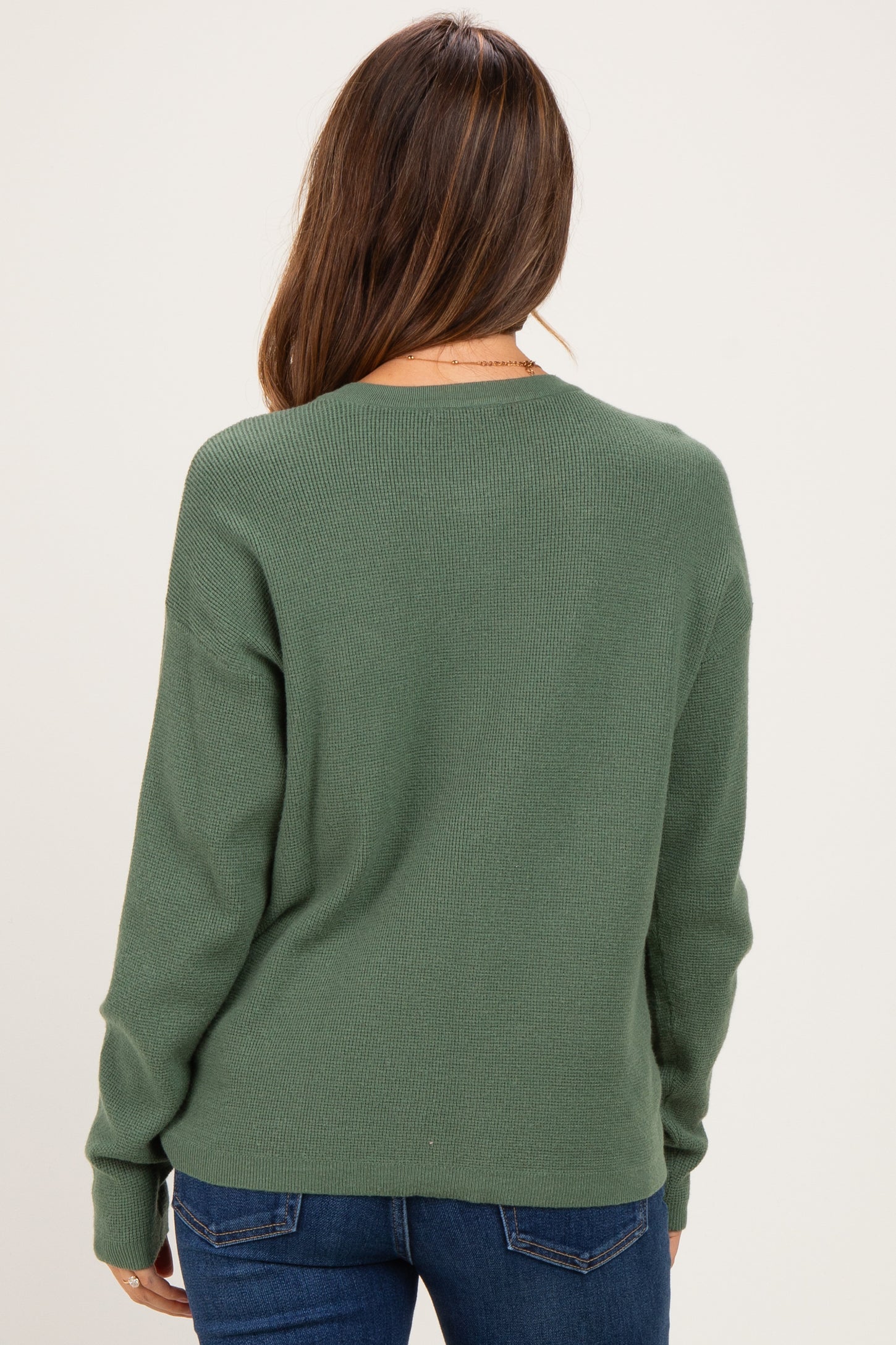 Olive Mini Waffle Knit Relaxed Fit Maternity Sweater