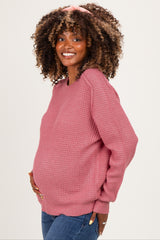 Pink Waffle Textured Maternity Sweater
