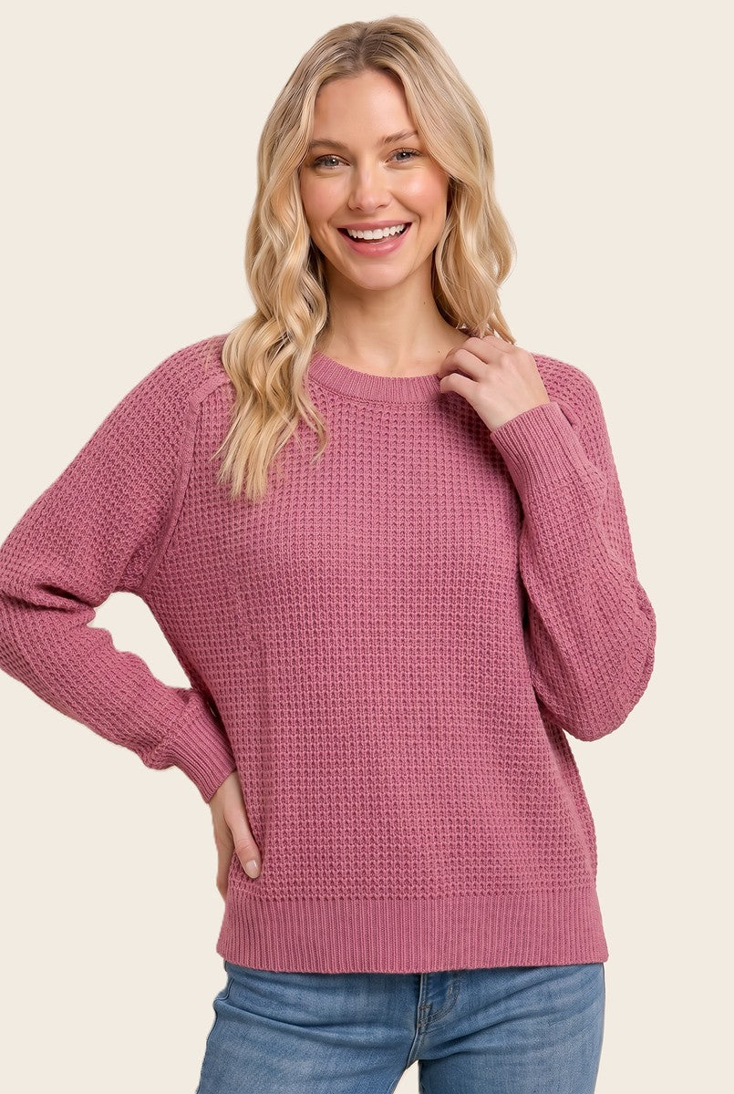Pink Waffle Textured Maternity Sweater