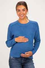 Blue Waffle Textured Maternity Sweater