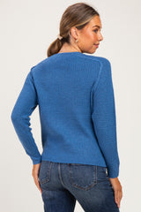 Blue Waffle Textured Maternity Sweater