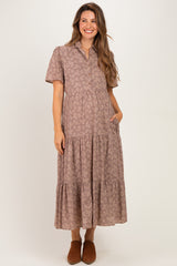 Mauve Floral Collared Maternity Maxi Dress