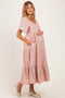 Light Pink Floral Tiered Maternity Midi Dress