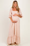 Red Floral Puffed Sleeve Maternity Maxi Dress