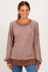 Chocolate Two Tone Oversized Thermal Knit Maternity Top