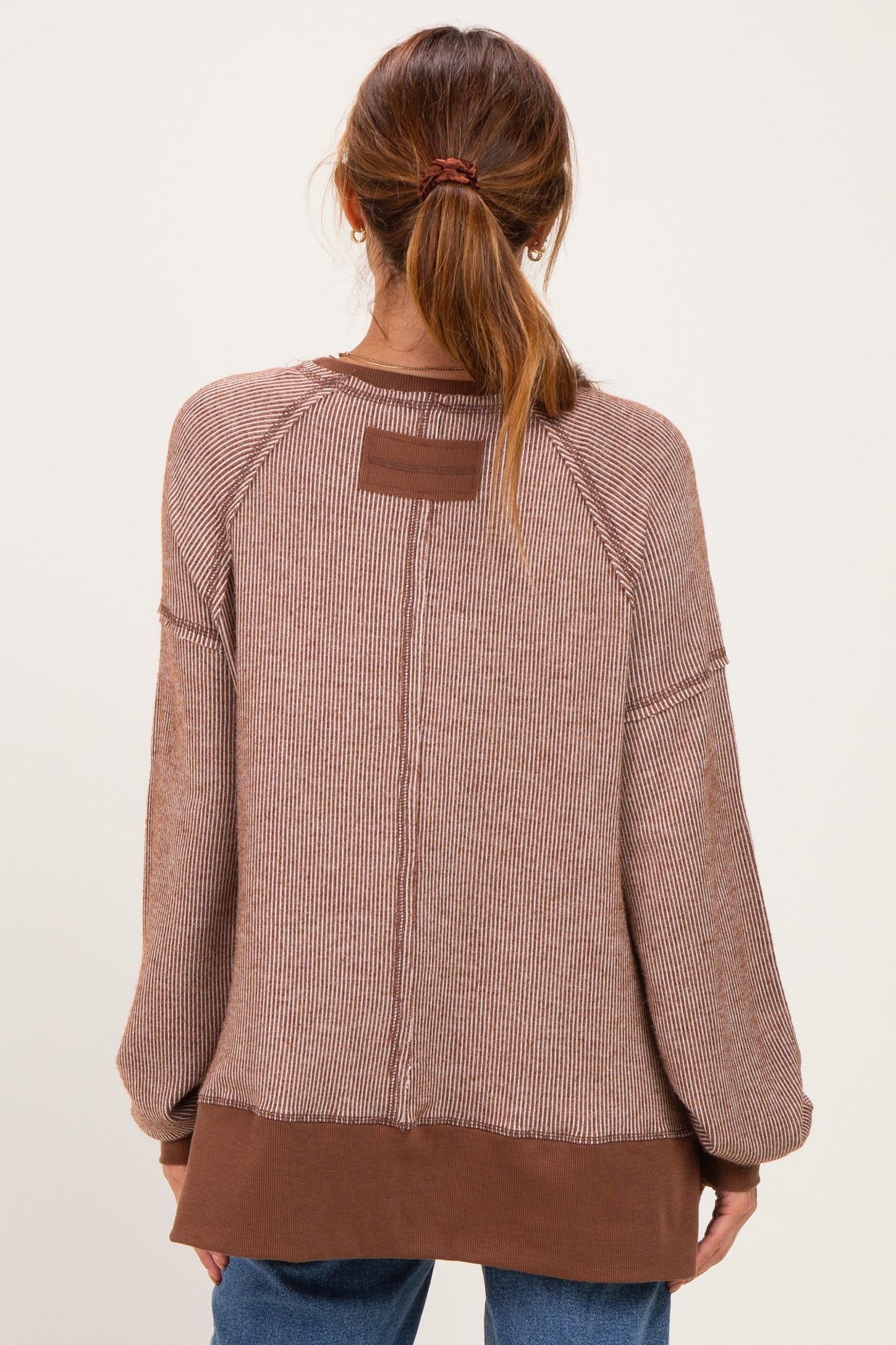 Chocolate Two Tone Oversized Thermal Knit Top