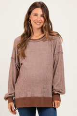 Chocolate Two Tone Oversized Thermal Knit Maternity Top