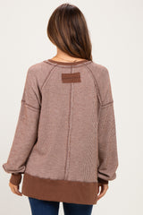 Chocolate Two Tone Oversized Thermal Knit Maternity Top