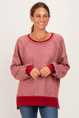 Burgundy Two Tone Oversized Thermal Knit Maternity Top