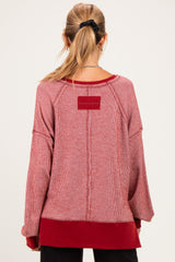 Burgundy Two Tone Oversized Thermal Knit Maternity Top